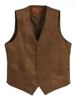OUKU Men's Vest Waistcoat Gilet Vacation Daily Wedding Party Date Fashion Casual Spring Fall Buttons Pocket Nylon Comfortable Plain Single Breasted One-button V Neck Regular Fit Black Light Brown Coffee