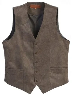 OUKU Men's Vest Waistcoat Gilet Vacation Daily Wedding Party Date Fashion Casual Spring Fall Buttons Pocket Nylon Comfortable Plain Single Breasted One-button V Neck Regular Fit Black Light Brown Coffee