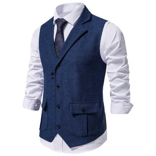 OUKU Men's Vest Waistcoat Gilet Formal Wedding Work Business Business Casual Spring Fall Pocket Polyester Warm Quick Dry Plaid / Check Double Breasted Turndown Regular Fit Blue Green Khaki Gray Vest