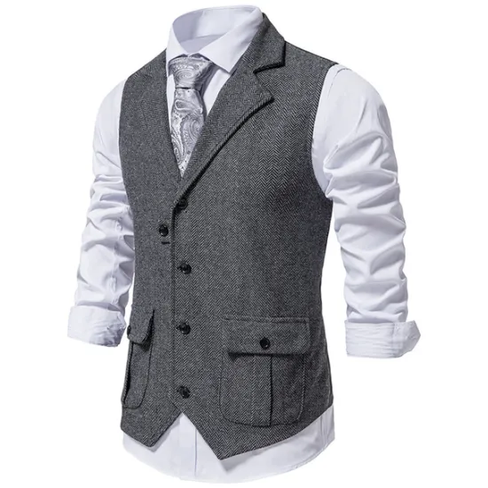 OUKU Men's Vest Waistcoat Gilet Formal Wedding Work Business Business Casual Spring Fall Pocket Polyester Warm Quick Dry Plaid / Check Double Breasted Turndown Regular Fit Blue Green Khaki Gray Vest