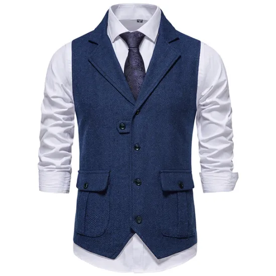 OUKU Men's Vest Waistcoat Gilet Formal Wedding Work Business Business Casual Spring Fall Pocket Polyester Warm Quick Dry Plaid / Check Double Breasted Turndown Regular Fit Blue Green Khaki Gray Vest
