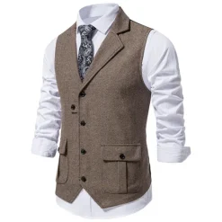 OUKU Men's Vest Waistcoat Gilet Formal Wedding Work Business Business Casual Spring Fall Pocket Polyester Warm Quick Dry Plaid / Check Double Breasted Turndown Regular Fit Blue Green Khaki Gray Vest