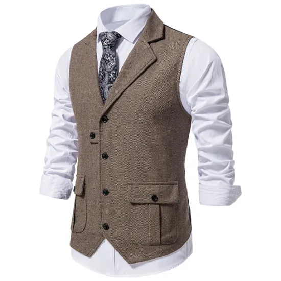OUKU Men's Vest Waistcoat Gilet Formal Wedding Work Business Business Casual Spring Fall Pocket Polyester Warm Quick Dry Plaid / Check Double Breasted Turndown Regular Fit Blue Green Khaki Gray Vest