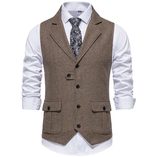 OUKU Men's Vest Waistcoat Gilet Formal Wedding Work Business Business Casual Spring Fall Pocket Polyester Warm Quick Dry Plaid / Check Double Breasted Turndown Regular Fit Blue Green Khaki Gray Vest