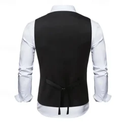Clearance OUKU Men's Vest Waistcoat Gilet Vacation Party Business Fashion Casual Summer Spring Buttons Pocket Polyester Comfortable Plain Double Breasted Lapel Regular Fit Black Beige Coffee Vest