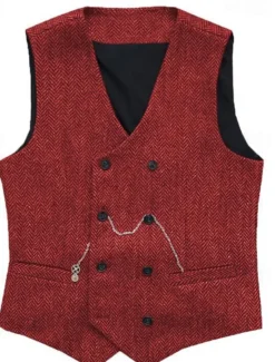Clearance OUKU Men's Vest Waistcoat Gilet Vacation Daily Wedding Party Date Fashion Casual Spring Fall Buttons Pocket Polyester Comfortable Plain Double Breasted V Neck Regular Fit Silver Black Red Burgundy Vest