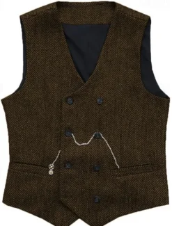Clearance OUKU Men's Vest Waistcoat Gilet Vacation Daily Wedding Party Date Fashion Casual Spring Fall Buttons Pocket Polyester Comfortable Plain Double Breasted V Neck Regular Fit Silver Black Red Burgundy Vest