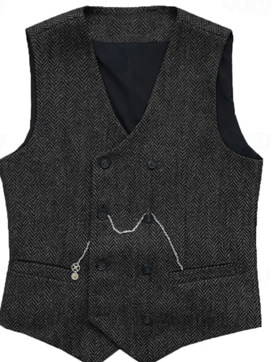 Clearance OUKU Men's Vest Waistcoat Gilet Vacation Daily Wedding Party Date Fashion Casual Spring Fall Buttons Pocket Polyester Comfortable Plain Double Breasted V Neck Regular Fit Silver Black Red Burgundy Vest