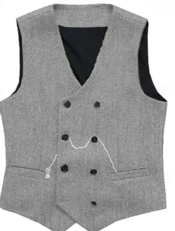 Clearance OUKU Men's Vest Waistcoat Gilet Vacation Daily Wedding Party Date Fashion Casual Spring Fall Buttons Pocket Polyester Comfortable Plain Double Breasted V Neck Regular Fit Silver Black Red Burgundy Vest