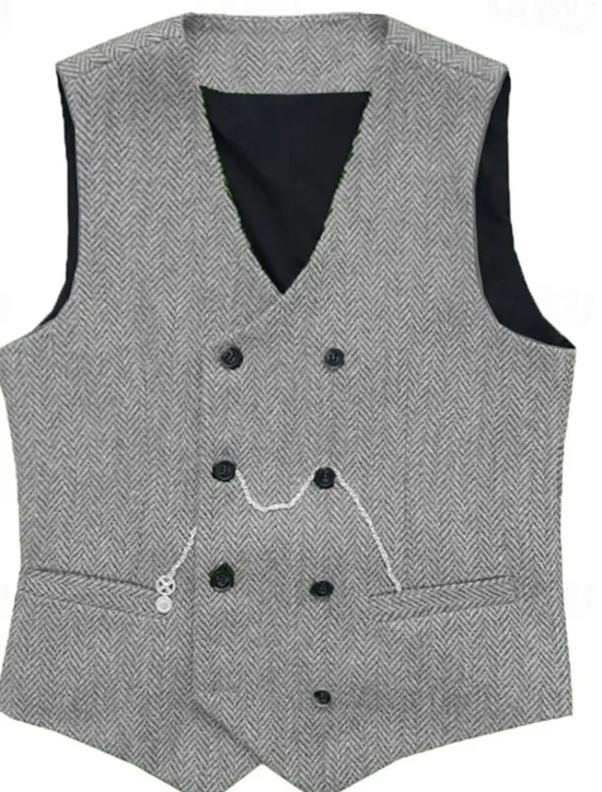 Clearance OUKU Men's Vest Waistcoat Gilet Vacation Daily Wedding Party Date Fashion Casual Spring Fall Buttons Pocket Polyester Comfortable Plain Double Breasted V Neck Regular Fit Silver Black Red Burgundy Vest