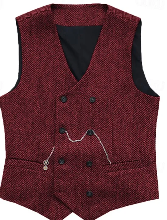 Clearance OUKU Men's Vest Waistcoat Gilet Vacation Daily Wedding Party Date Fashion Casual Spring Fall Buttons Pocket Polyester Comfortable Plain Double Breasted V Neck Regular Fit Silver Black Red Burgundy Vest