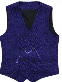 Clearance OUKU Men's Vest Waistcoat Gilet Vacation Daily Wedding Party Date Fashion Casual Spring Fall Buttons Pocket Polyester Comfortable Plain Double Breasted V Neck Regular Fit Silver Black Red Burgundy Vest