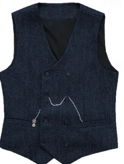 Clearance OUKU Men's Vest Waistcoat Gilet Vacation Daily Wedding Party Date Fashion Casual Spring Fall Buttons Pocket Polyester Comfortable Plain Double Breasted V Neck Regular Fit Silver Black Red Burgundy Vest