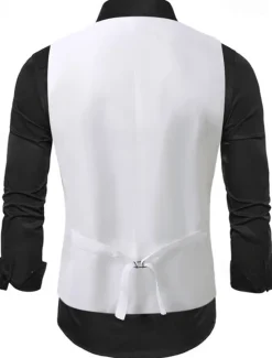 Best OUKU Men's Vest Waistcoat Gilet Vacation Party Business Party Spring & Fall Buttons Pocket Sequin Polyester Comfortable Plain Single Breasted Lapel Regular Fit Silver Black Gold Vest