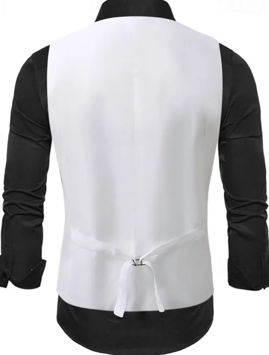 Best OUKU Men's Vest Waistcoat Gilet Vacation Party Business Party Spring & Fall Buttons Pocket Sequin Polyester Comfortable Plain Single Breasted Lapel Regular Fit Silver Black Gold Vest