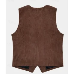 Outlet OUKU Men's Vest Waistcoat Gilet Vacation Party Business Fashion Casual Spring Fall Buttons Pocket Polyester Corduroy Comfortable Solid Color Single Breasted One-button V Neck Regular Fit Dark Brown Black