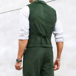OUKU Men's Vest Waistcoat Gilet Vacation Party Business Fashion Casual Summer Spring Buttons Pocket Polyester Comfortable Plain Single Breasted Lapel Regular Fit Vest Dark Green