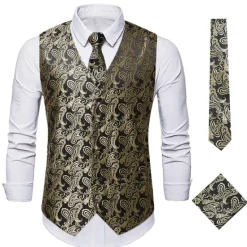 Discount OUKU Men's Vest Waistcoat Gilet Wedding Office & Career Daily Wear Party / Cocktail Business Modern Contemporary Spring Fall Embroidered Pocket Print Button-Down Polyester Soft Outdoor Comfortable Flower
