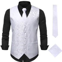Discount OUKU Men's Vest Waistcoat Gilet Wedding Office & Career Daily Wear Party / Cocktail Business Modern Contemporary Spring Fall Embroidered Pocket Print Button-Down Polyester Soft Outdoor Comfortable Flower