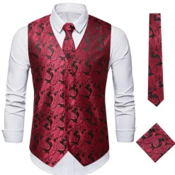 Discount OUKU Men's Vest Waistcoat Gilet Wedding Office & Career Daily Wear Party / Cocktail Business Modern Contemporary Spring Fall Embroidered Pocket Print Button-Down Polyester Soft Outdoor Comfortable Flower