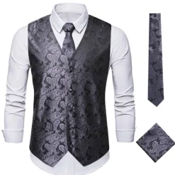 Discount OUKU Men's Vest Waistcoat Gilet Wedding Office & Career Daily Wear Party / Cocktail Business Modern Contemporary Spring Fall Embroidered Pocket Print Button-Down Polyester Soft Outdoor Comfortable Flower
