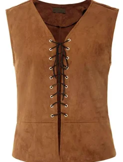 Outlet OUKU Men's Vest Waistcoat Suede Vest Performance Party Halloween Punk & Gothic Medieval Renaissance Fall Winter Vintage Polyester Spandex Cosplay Solid Color Wine Red Black Navy Blue Brown Vest