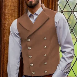 Outlet OUKU Men's Vest Waistcoat Vacation Daily Wear Going out Vintage Fashion Spring & Fall Buttons Polyester Comfortable Plain Double Breasted V Neck Regular Fit Black Pink Dark Navy Brown Vest