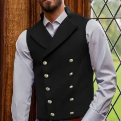 Outlet OUKU Men's Vest Waistcoat Vacation Daily Wear Going out Vintage Fashion Spring & Fall Buttons Polyester Comfortable Plain Double Breasted V Neck Regular Fit Black Pink Dark Navy Brown Vest