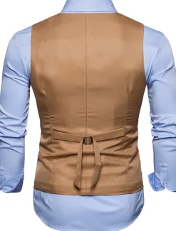 Outlet OUKU Men's Vest Waistcoat Wedding Work Street Business Elegant Business Fall Pocket Polyester Breathable Solid Color Double Breasted V Neck Regular Fit Black White Wine Navy Blue Vest