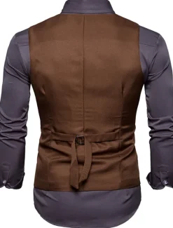 Outlet OUKU Men's Vest Waistcoat Wedding Work Street Business Elegant Business Fall Pocket Polyester Breathable Solid Color Double Breasted V Neck Regular Fit Black White Wine Navy Blue Vest