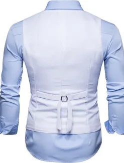 Outlet OUKU Men's Vest Waistcoat Wedding Work Street Business Elegant Business Fall Pocket Polyester Breathable Solid Color Double Breasted V Neck Regular Fit Black White Wine Navy Blue Vest