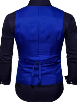 Outlet OUKU Men's Vest Waistcoat Wedding Work Street Business Elegant Business Fall Pocket Polyester Breathable Solid Color Double Breasted V Neck Regular Fit Black White Wine Navy Blue Vest