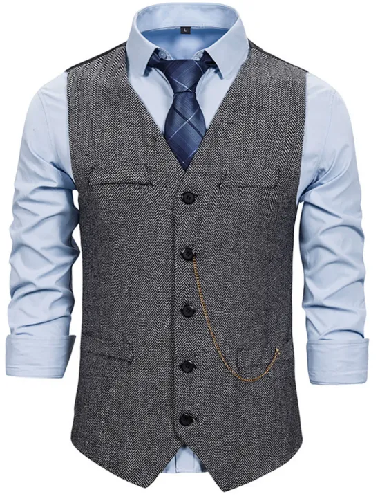Sale OUKU Men's Vest Waistcoat Wedding Daily Sporty 1920s Fall Pocket Polyester Thermal Warm Solid Color Single Breasted V Neck Regular Fit Black Coffee Gray Vest