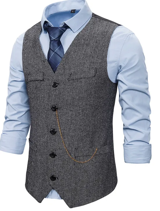 Sale OUKU Men's Vest Waistcoat Wedding Daily Sporty 1920s Fall Pocket Polyester Thermal Warm Solid Color Single Breasted V Neck Regular Fit Black Coffee Gray Vest