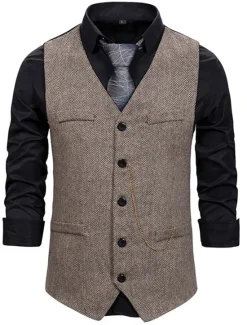 Sale OUKU Men's Vest Waistcoat Wedding Daily Sporty 1920s Fall Pocket Polyester Thermal Warm Solid Color Single Breasted V Neck Regular Fit Black Coffee Gray Vest