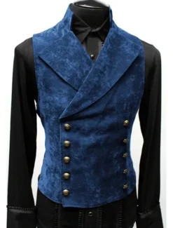 Outlet OUKU Men's Vest Waistcoat Wedding Work Street Business Business 1920s Fall Fur Trim Cotton Breathable Solid Color Double Breasted Turndown Regular Fit Black Wine Navy Blue Brown Vest