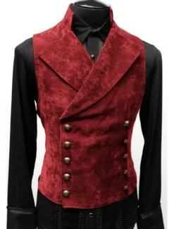 Outlet OUKU Men's Vest Waistcoat Wedding Work Street Business Business 1920s Fall Fur Trim Cotton Breathable Solid Color Double Breasted Turndown Regular Fit Black Wine Navy Blue Brown Vest