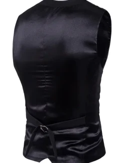 Sale OUKU Men's Vest Waistcoat Wedding Work Street Business Streetwear Business Summer Fall Pocket Cotton Breathable Solid Color Single Breasted V Neck Regular Fit Lake blue Black Wine Red Vest