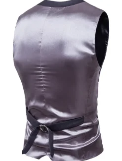 Sale OUKU Men's Vest Waistcoat Wedding Work Street Business Streetwear Business Summer Fall Pocket Cotton Breathable Solid Color Single Breasted V Neck Regular Fit Lake blue Black Wine Red Vest