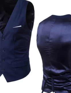 Sale OUKU Men's Vest Waistcoat Wedding Work Street Business Streetwear Business Summer Fall Pocket Cotton Breathable Solid Color Single Breasted V Neck Regular Fit Lake blue Black Wine Red Vest