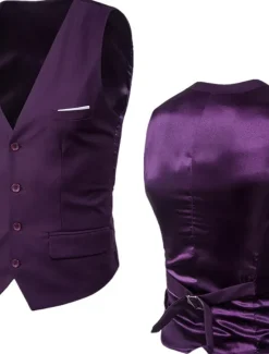 Sale OUKU Men's Vest Waistcoat Wedding Work Street Business Streetwear Business Summer Fall Pocket Cotton Breathable Solid Color Single Breasted V Neck Regular Fit Lake blue Black Wine Red Vest