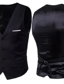 Sale OUKU Men's Vest Waistcoat Wedding Work Street Business Streetwear Business Summer Fall Pocket Cotton Breathable Solid Color Single Breasted V Neck Regular Fit Lake blue Black Wine Red Vest