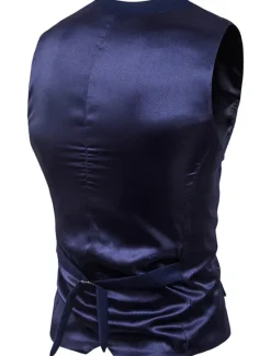 Sale OUKU Men's Vest Waistcoat Wedding Work Street Business Streetwear Business Summer Fall Pocket Cotton Breathable Solid Color Single Breasted V Neck Regular Fit Lake blue Black Wine Red Vest
