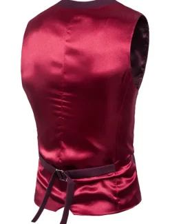 Sale OUKU Men's Vest Waistcoat Wedding Work Street Business Streetwear Business Summer Fall Pocket Cotton Breathable Solid Color Single Breasted V Neck Regular Fit Lake blue Black Wine Red Vest