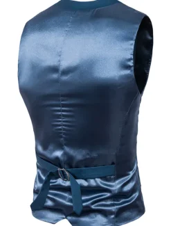 Sale OUKU Men's Vest Waistcoat Wedding Work Street Business Streetwear Business Summer Fall Pocket Cotton Breathable Solid Color Single Breasted V Neck Regular Fit Lake blue Black Wine Red Vest