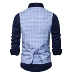 OUKU Men's Vest Waistcoat Wedding Office & Career Daily Wear Going out Business Retro Fall & Winter Button Pocket Polyester Outdoor Comfortable Casual Plaid Single Breasted V Wire Regular Fit Light Blue
