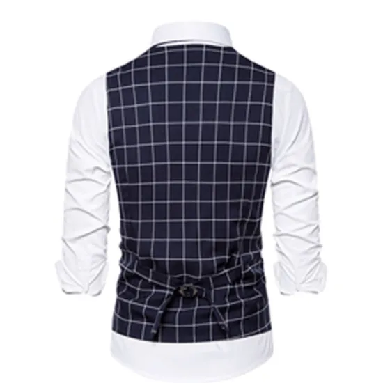 OUKU Men's Vest Waistcoat Wedding Office & Career Daily Wear Going out Business Retro Fall & Winter Button Pocket Polyester Outdoor Comfortable Casual Plaid Single Breasted V Wire Regular Fit Light Blue