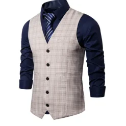 OUKU Men's Vest Waistcoat Wedding Office & Career Daily Wear Going out Business Retro Fall & Winter Button Pocket Polyester Outdoor Comfortable Casual Plaid Single Breasted V Wire Regular Fit Light Blue