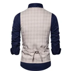 OUKU Men's Vest Waistcoat Wedding Office & Career Daily Wear Going out Business Retro Fall & Winter Button Pocket Polyester Outdoor Comfortable Casual Plaid Single Breasted V Wire Regular Fit Light Blue