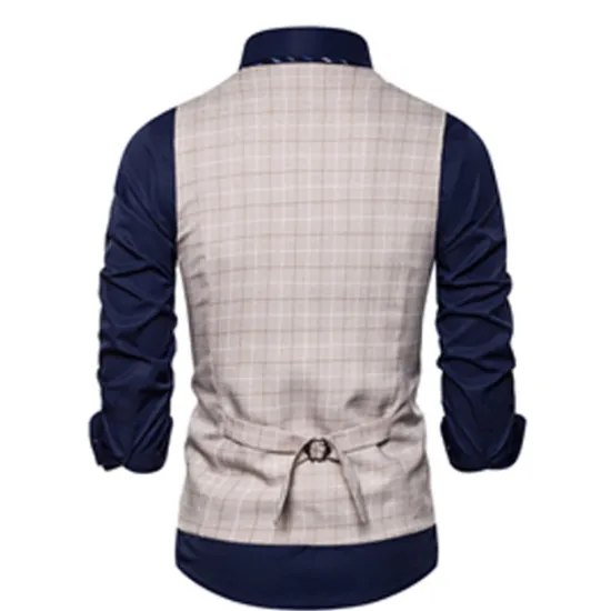 OUKU Men's Vest Waistcoat Wedding Office & Career Daily Wear Going out Business Retro Fall & Winter Button Pocket Polyester Outdoor Comfortable Casual Plaid Single Breasted V Wire Regular Fit Light Blue